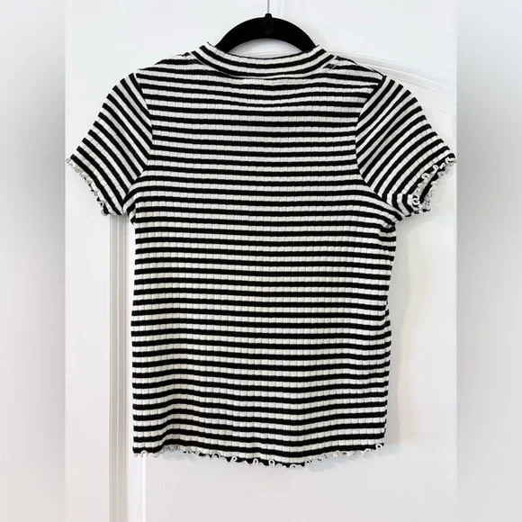 Cat & Jack Black and White Striped Short Sleeve Top - Picture 2 of 5